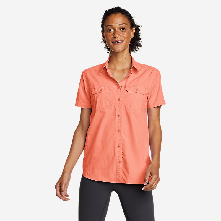 Eddie Bauer Women's Mountain Durable Short-Sleeve Shirt UPF Clothing - Dusty Coral