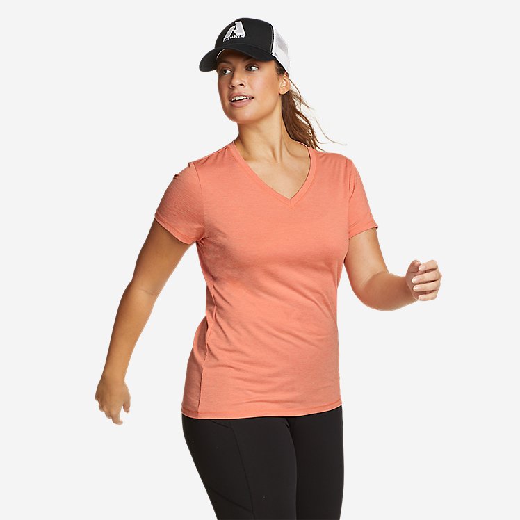 Eddie Bauer Women's Resolution Short-Sleeve V-Neck T-Shirt - Dusty Coral