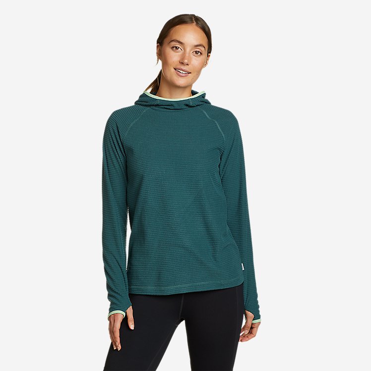 Eddie Bauer Women's Quest Pro Grid Fleece Pullover Hoodie - Green