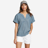 Eddie Bauer Women's EB Hemplify Short-Sleeve Beach Shirt - Chambray Blue