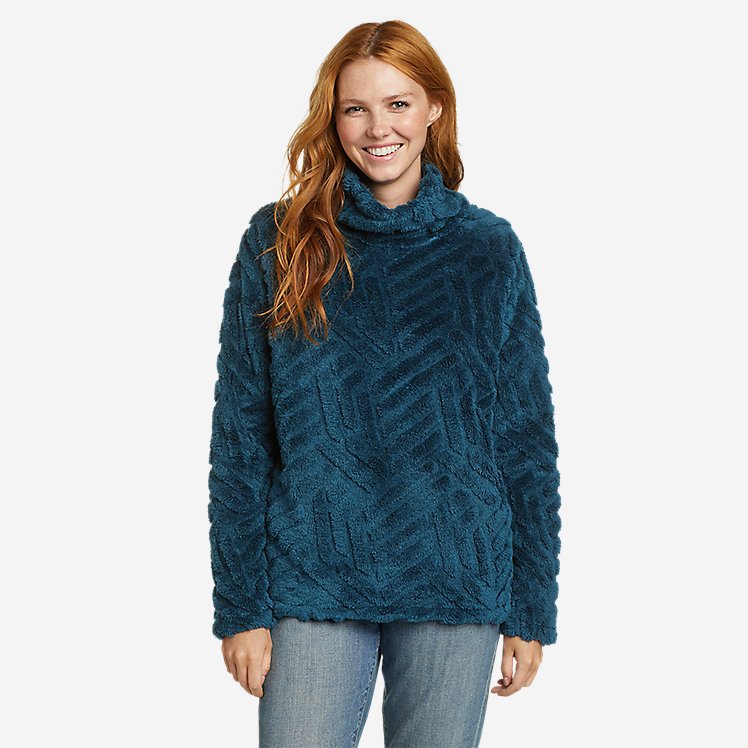 Eddie Bauer Women's Quest Plush Mock Neck Fleece Sweater - Textured - Teal