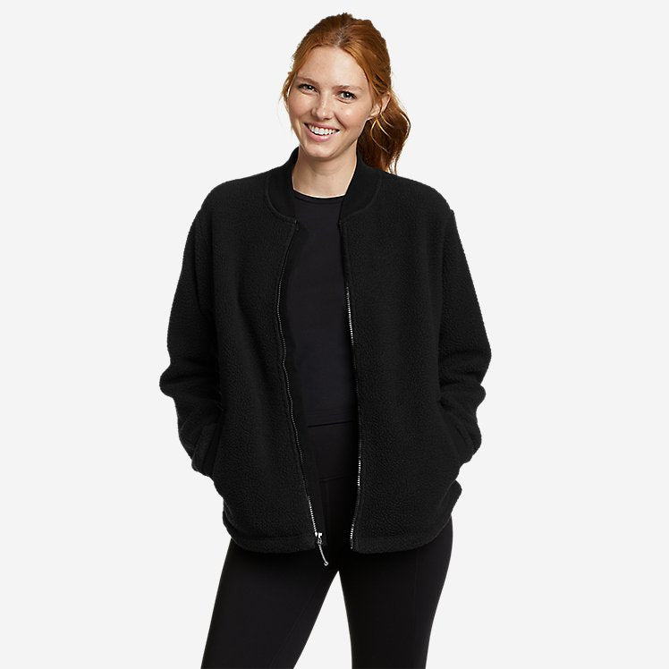 Eddie Bauer Women's Glacier Breeze Fleece Bomber Jacket - Black