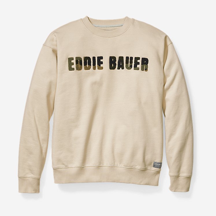 Eddie Bauer Men's EB Fleece Logo Long-Sleeve Crew Sweatshirt - Ecru