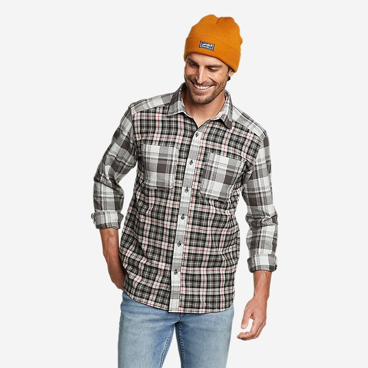 Eddie Bauer Men's Regenerate Long-Sleeve Flannel Shirt - Charcoal