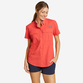 Eddie Bauer Women's UPF Guide Short-Sleeve Shirt UPF Clothing - Coral