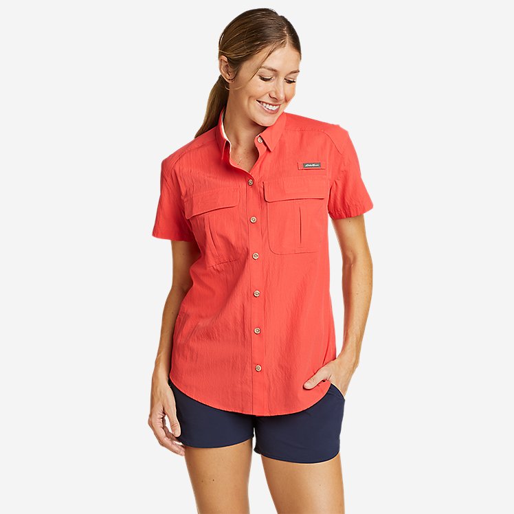 Eddie Bauer Women's UPF Guide Short-Sleeve Shirt UPF Clothing - Coral