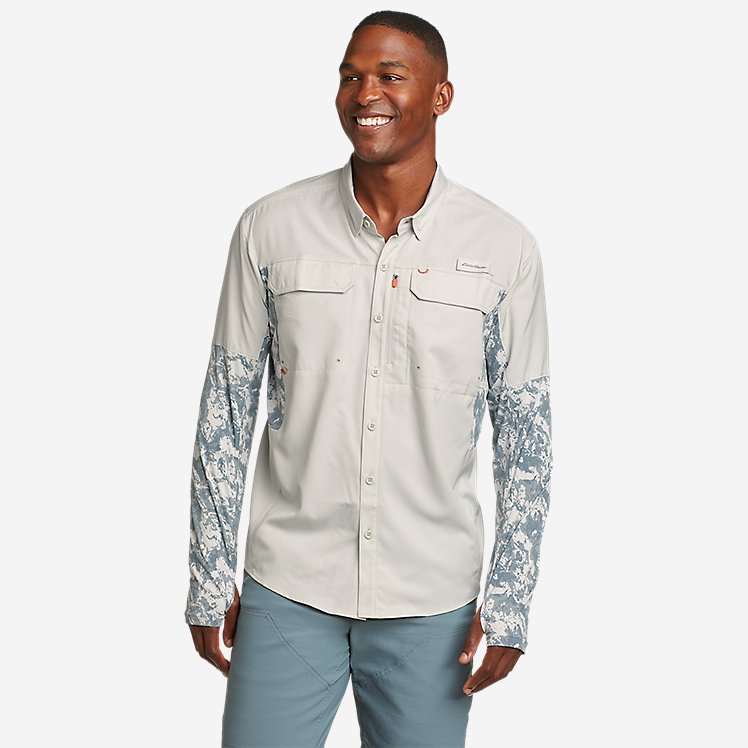 Eddie Bauer Men's Twin Fin Hybrid Long-Sleeve Fishing Shirt - Gray