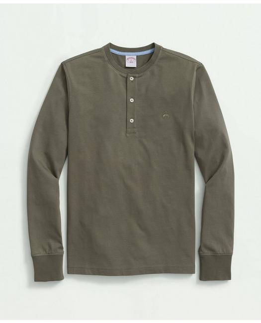 Brooks Brothers Men's Cotton Henley Long-Sleeve T-Shirt Olive