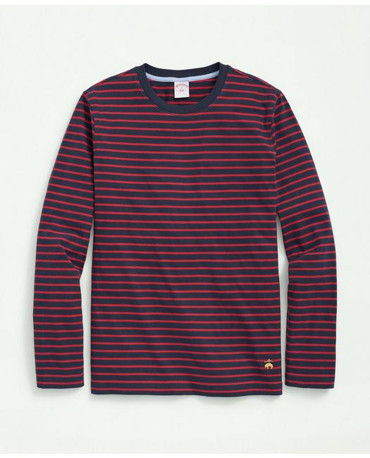 Brooks Brothers Men's Cotton Crewneck Striped Long-Sleeve T-Shirt Red/Navy