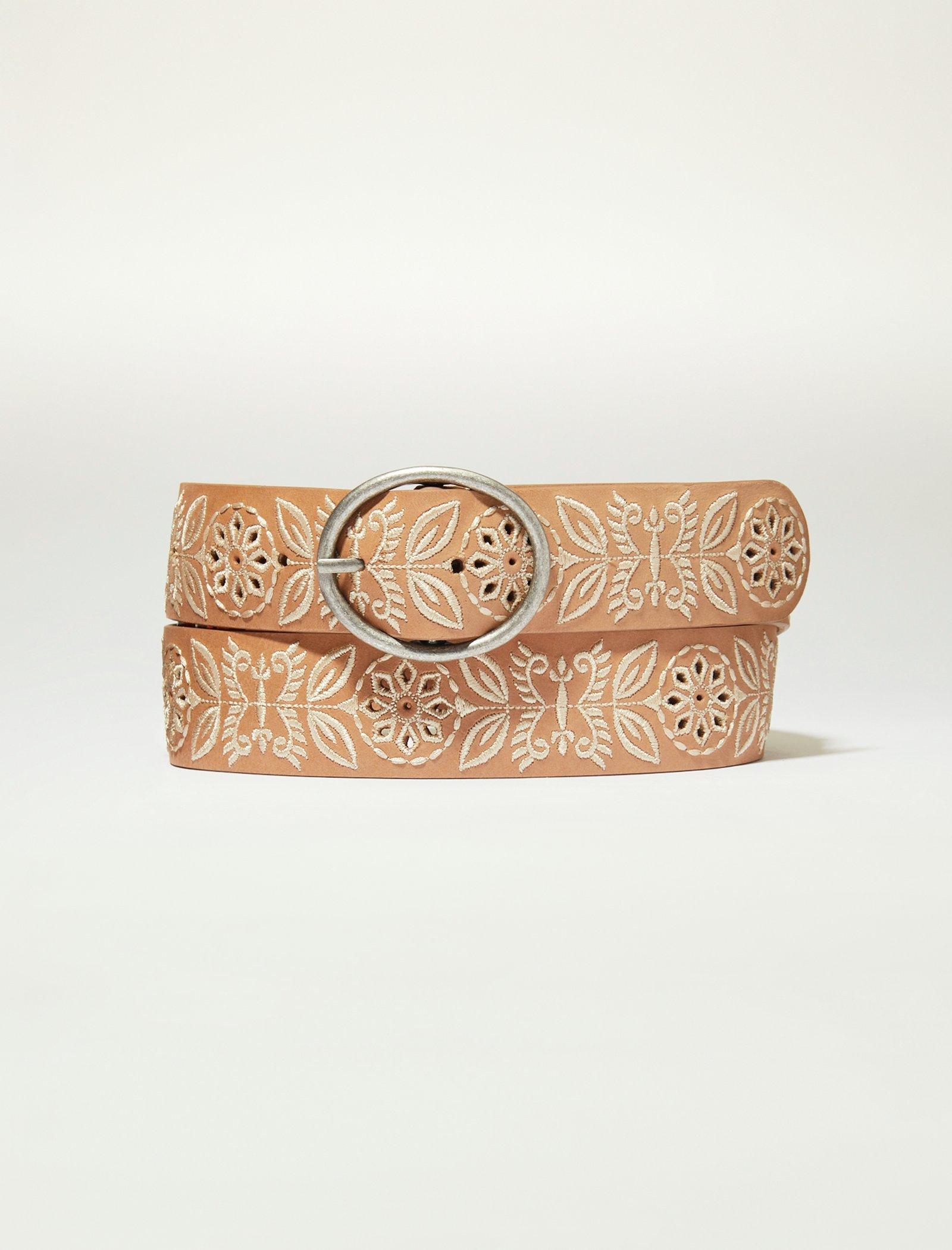 Lucky Brand Delicate Floral Embroidered Belt Natural