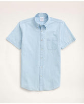 Brooks Brothers Men's Regent Regular-Fit Short-Sleeve Chambray Sport Shirt Light Blue