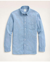 Brooks Brothers Men's Milano Slim-Fit Chambray Sport Shirt Light Blue