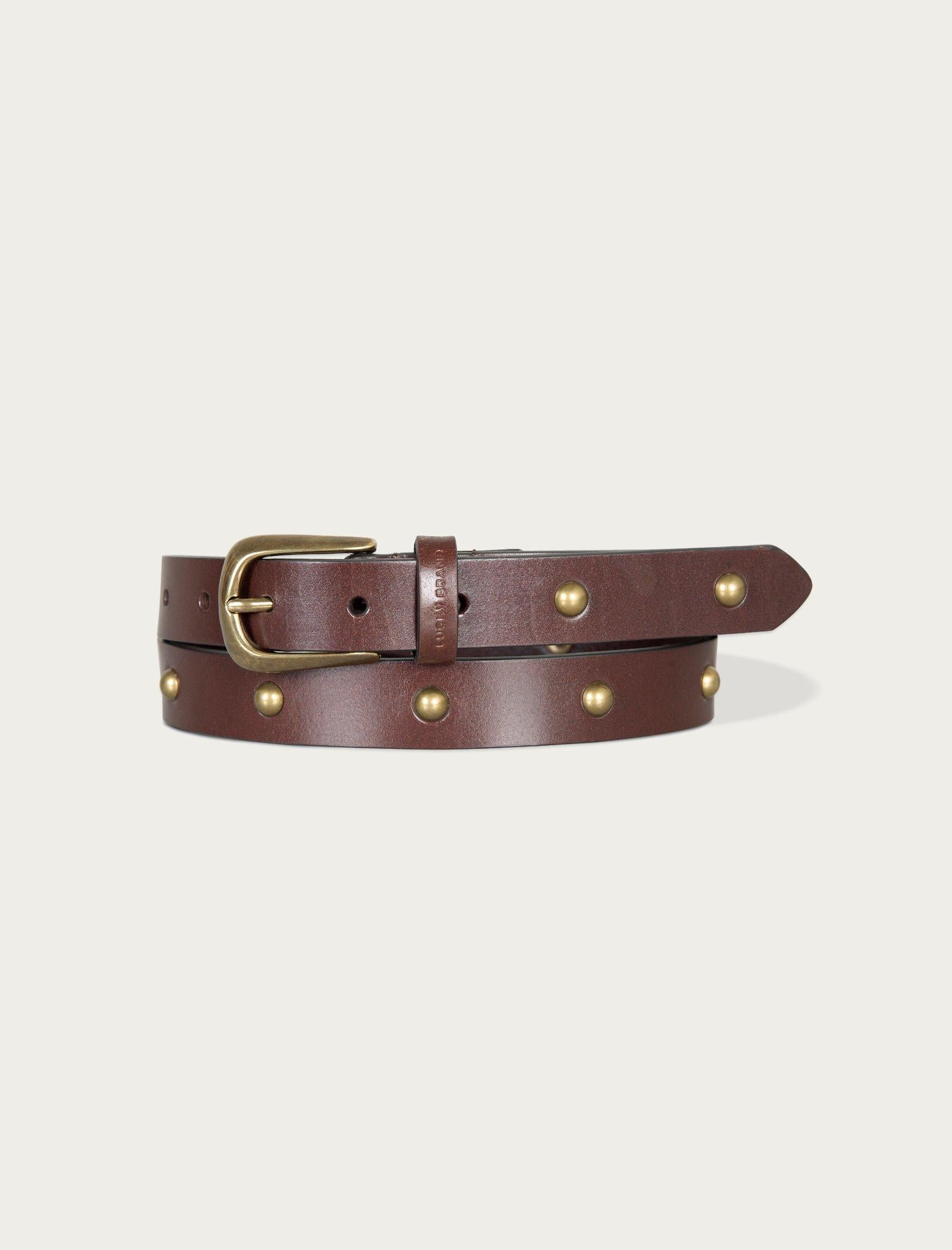 Lucky Brand Dome Studded Leather Belt Dark Brown