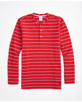 Brooks Brothers Men's Striped Cotton Pique Henley Red