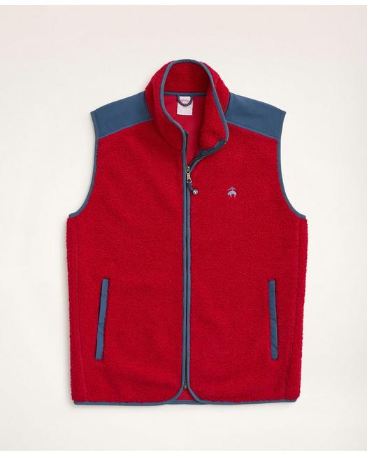 Brooks Brothers Men's Teddy Fleece Zip Vest Red