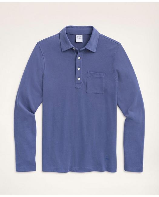 Brooks Brothers Men's Vintage Jersey Long-Sleeve Polo Shirt Indigo