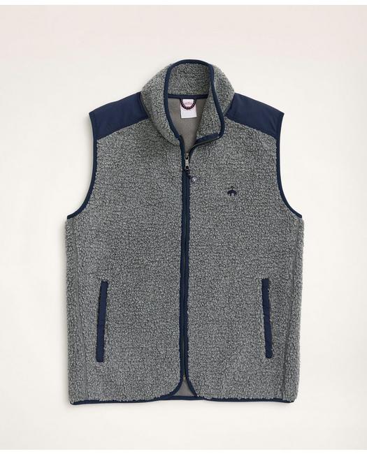 Brooks Brothers Men's Big & Tall Teddy Fleece Zip Vest Heather Grey