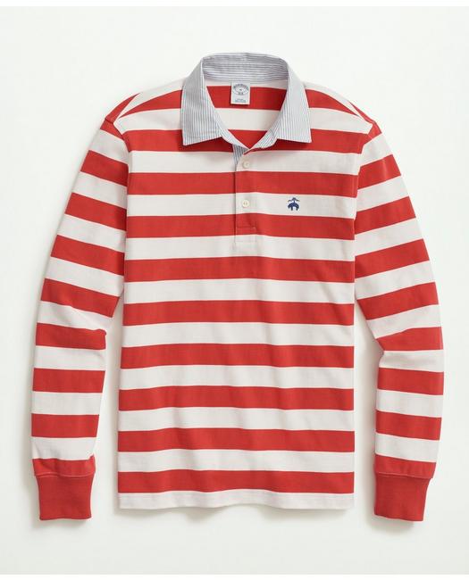 Brooks Brothers Men's Sueded Cotton Stripe Rugby Red