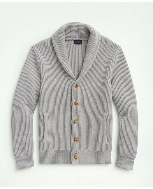 Brooks Brothers Men's Ribbed Cotton Shawl Collar Cardigan Grey Heather