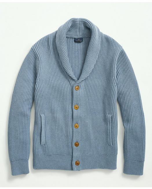 Brooks Brothers Men's Ribbed Cotton Shawl Collar Cardigan Light Blue