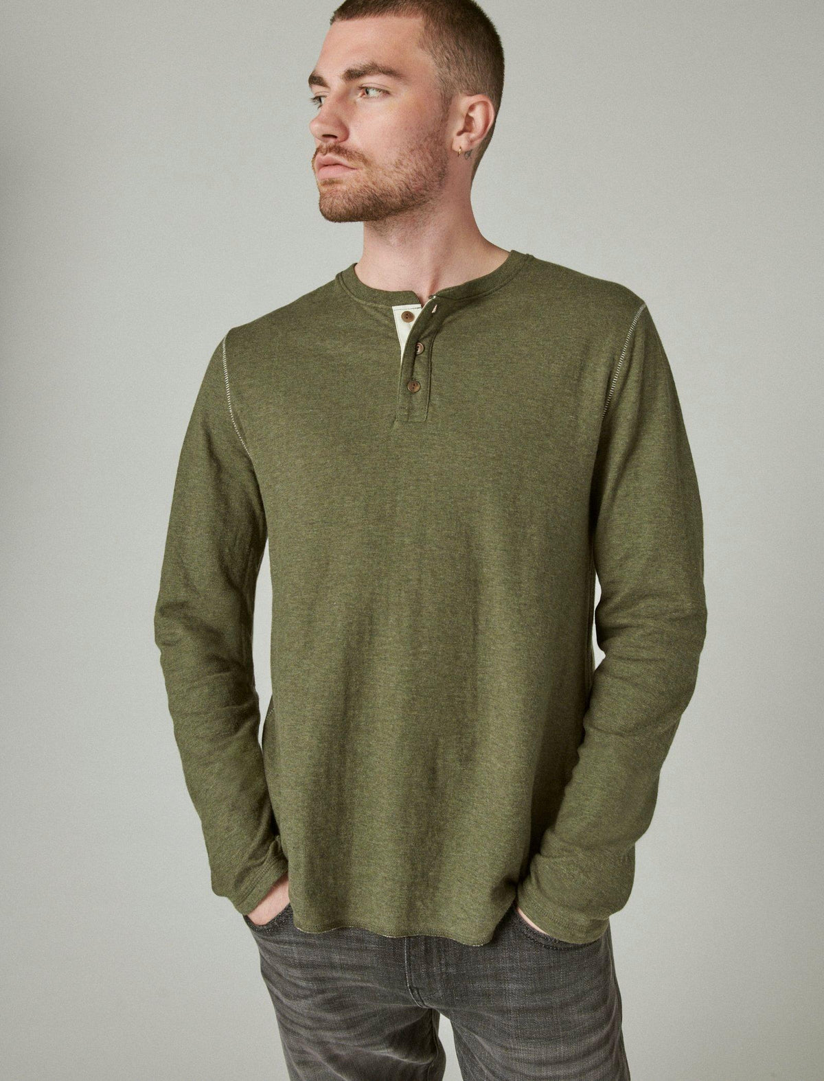 Lucky Brand Duofold Henley 310 Olive