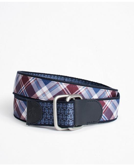 Brooks Brothers Men's Plaid and Solid Reversible Stretch Belt Blue/Red