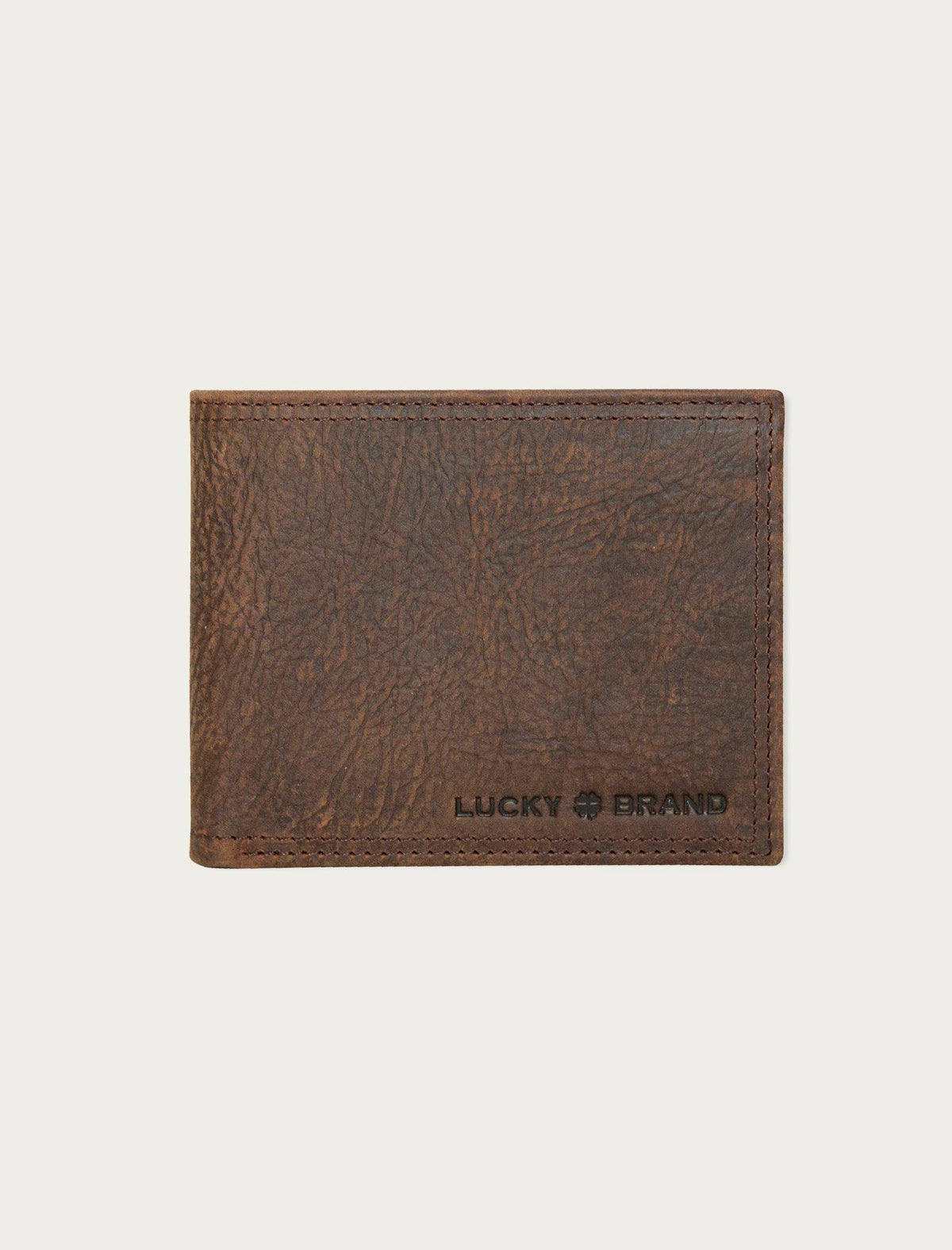 Lucky Brand Double Stitched Leather Bifold Wallet Dark Brown