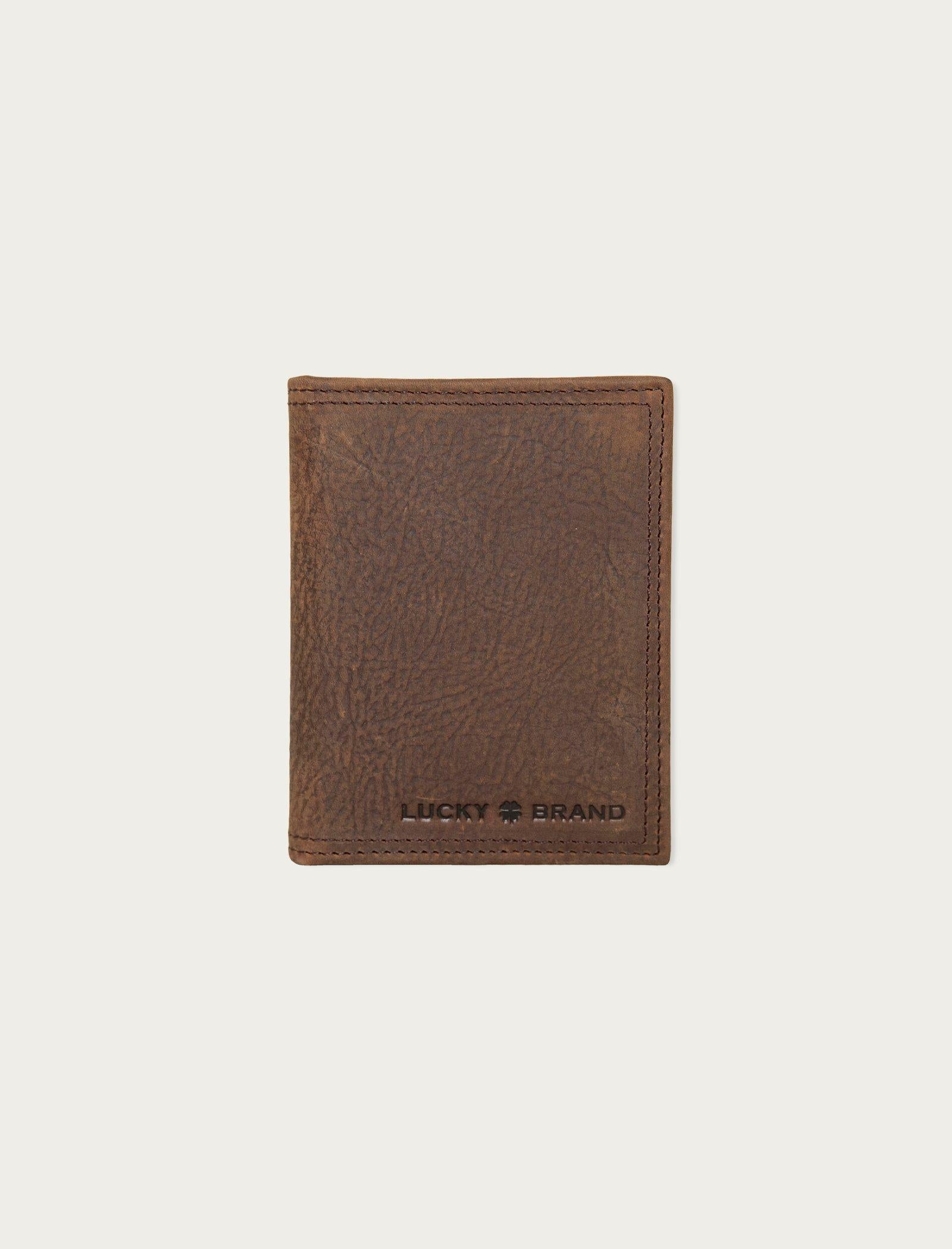 Lucky Brand Double Stitched Leather L-Fold Wallet Dark Brown