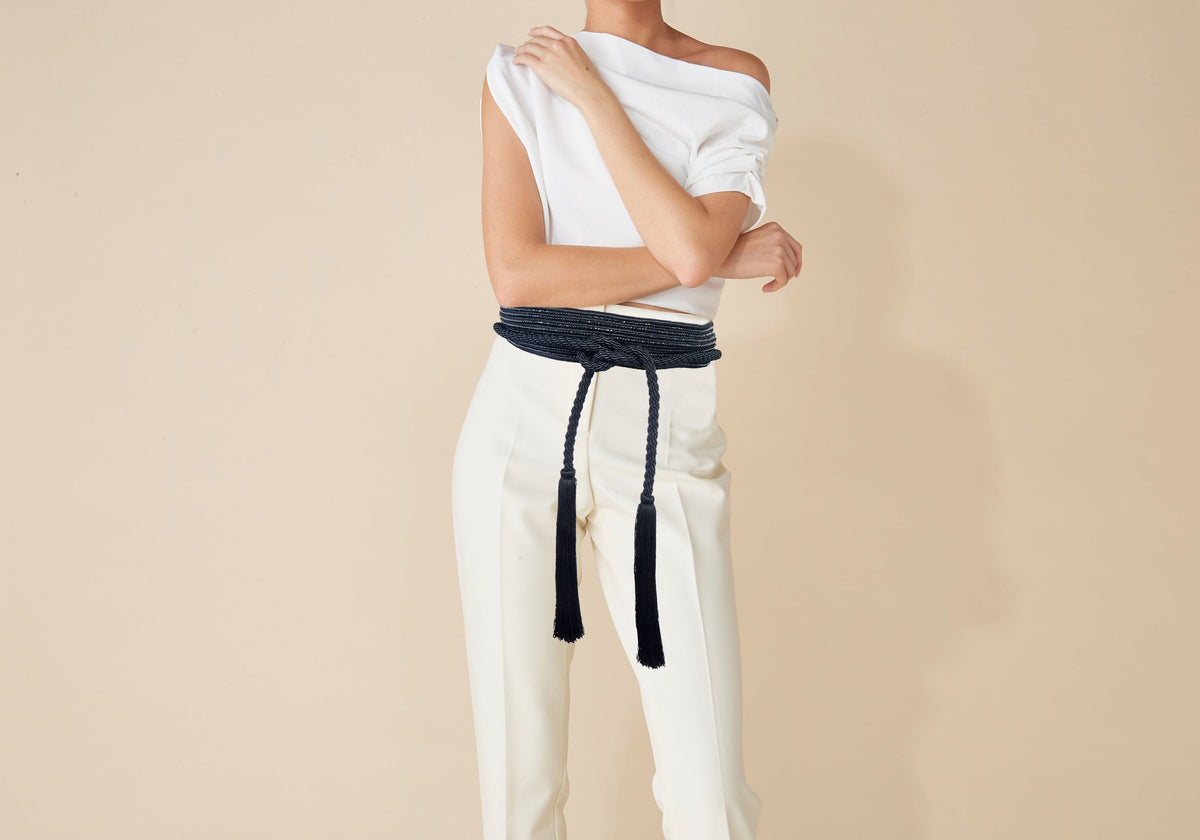 Judith Leiber Couture Wrap Corded Cummerbund Belt Black