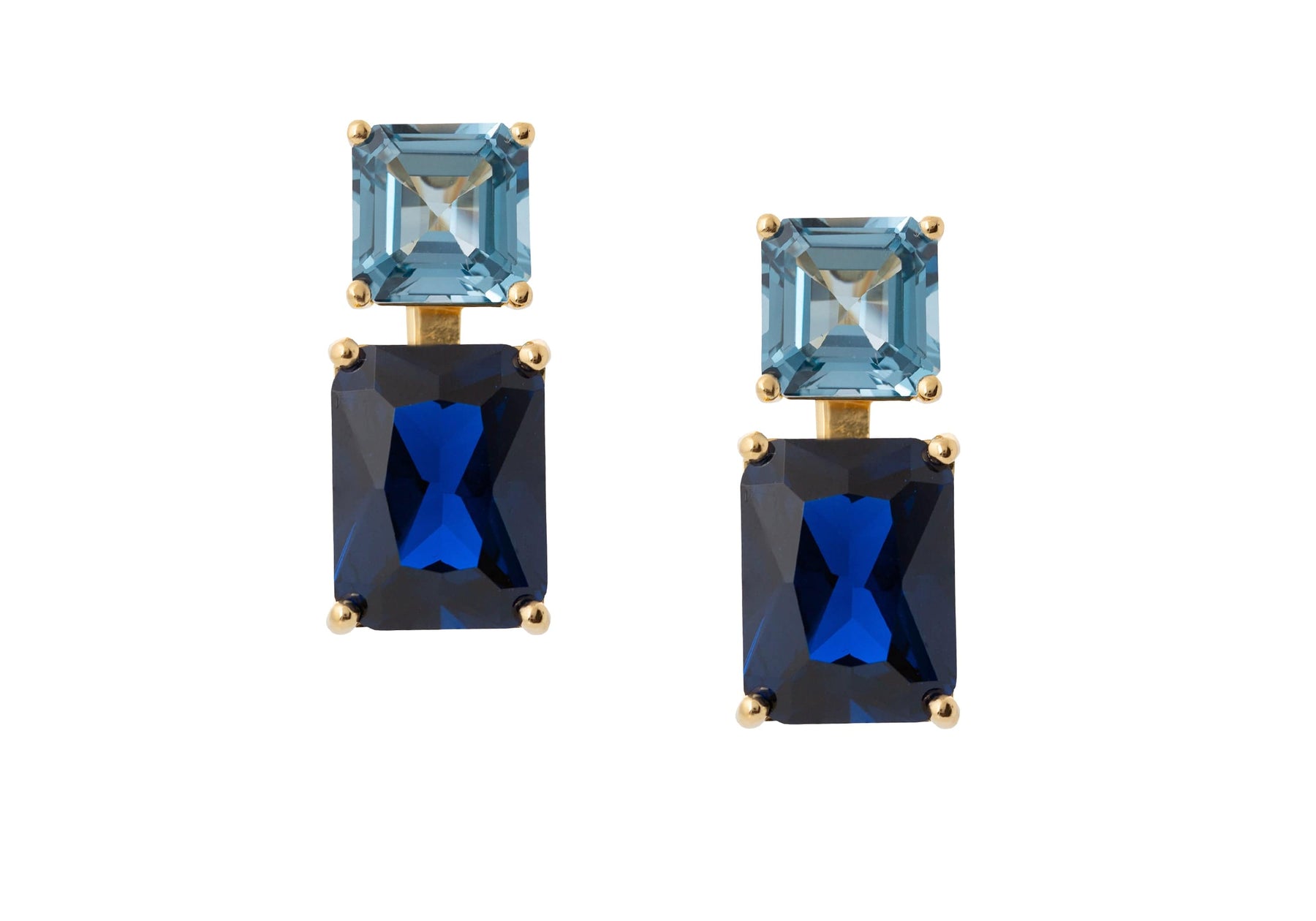 Judith Leiber Couture Rectangle Two Tone Blue Drop Earrings