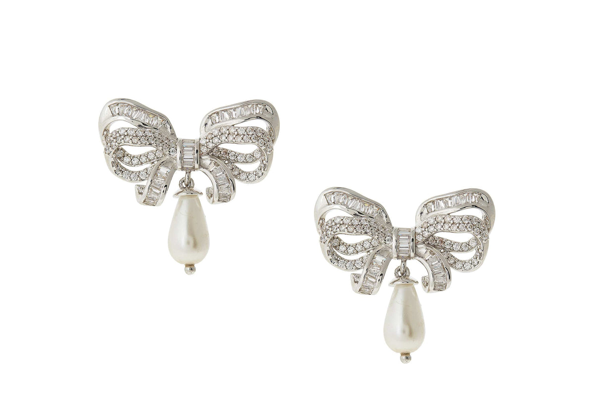 Judith Leiber Couture Bow Pearl Drop Earrings