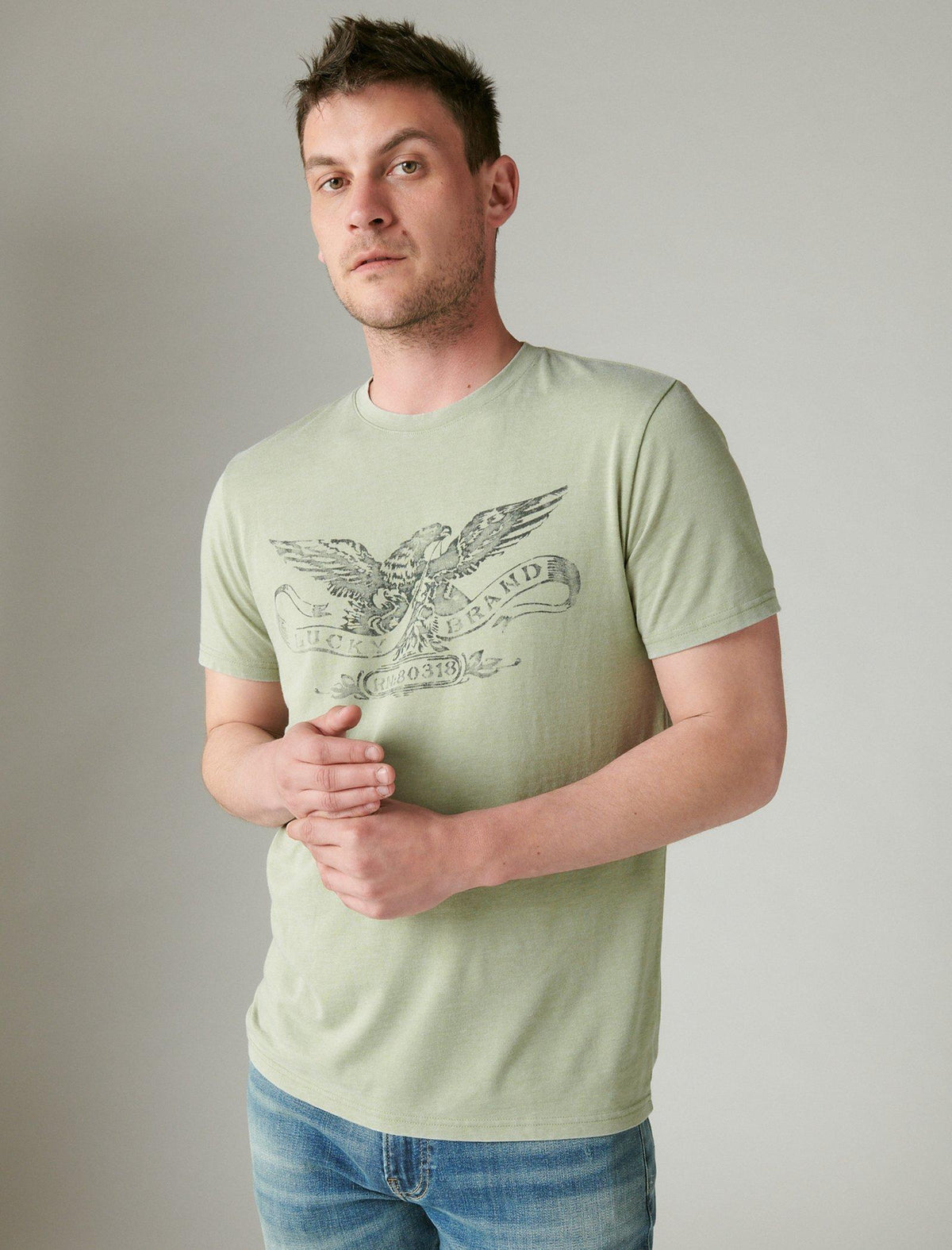 Lucky Brand Eagle Stamp Tee Oil Green