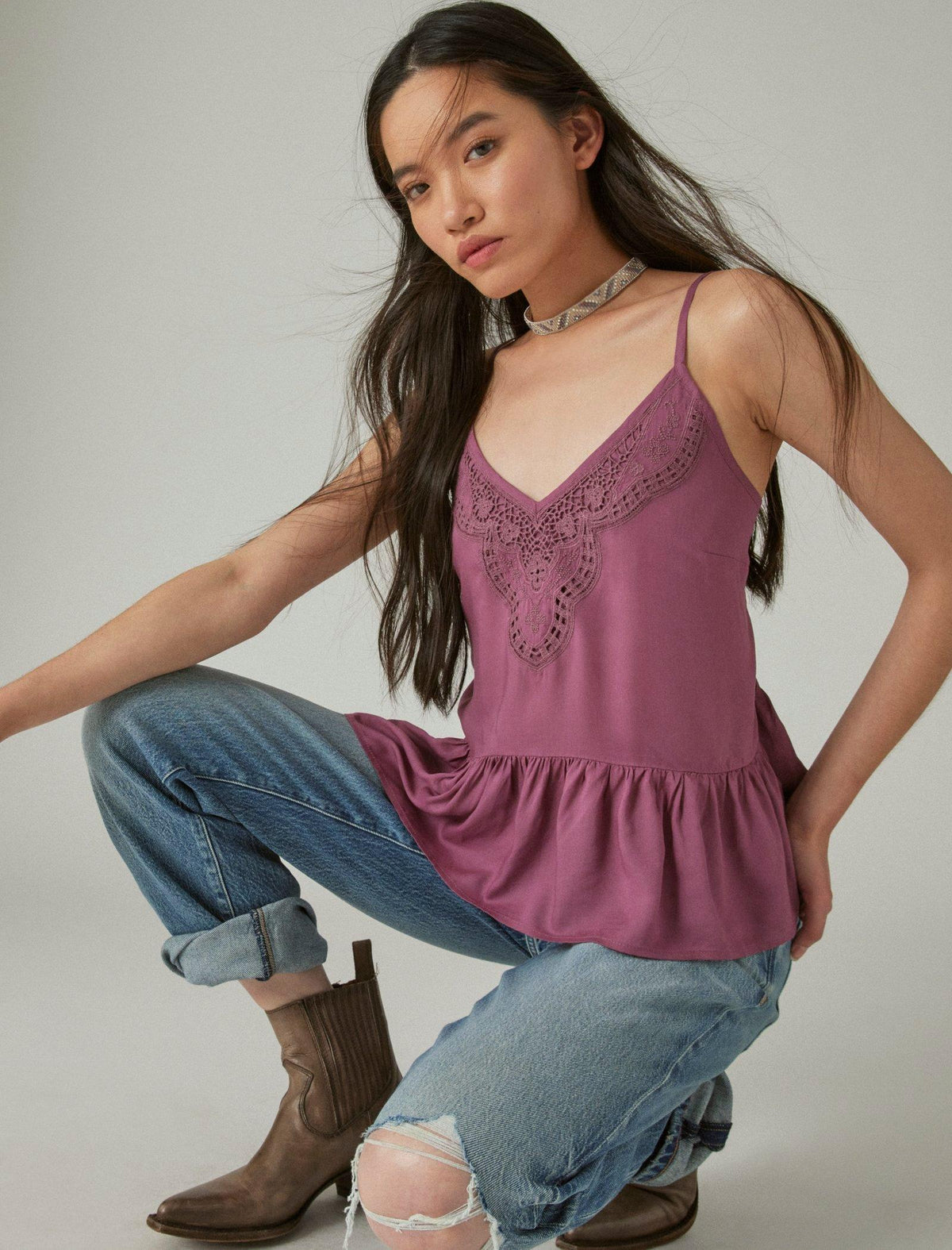 Lucky Brand Embroidered Cami Tulipwood