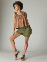 Lucky Brand Embroidered Square Neck Tank Toasted Coconut