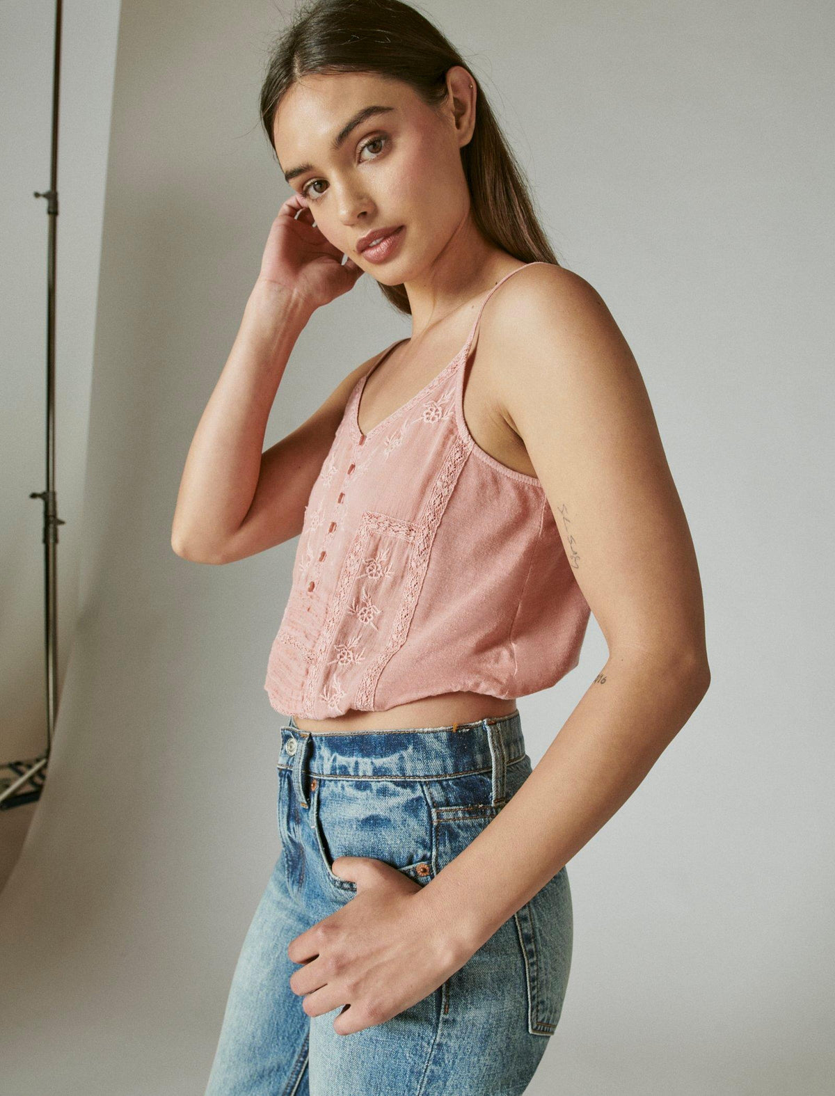 Lucky Brand Embroidered Tank Blush