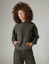 Lucky Brand Embroidered Yoke Hoodie - Women's Clothing Outerwear Sweatshirts Crewneck Hoodies Raven