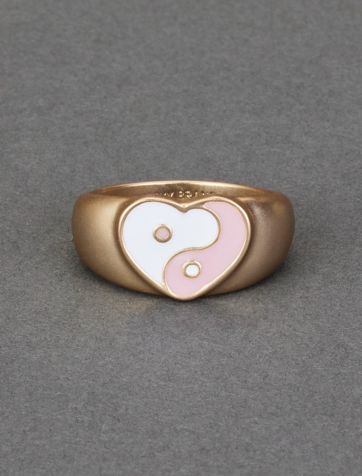 Lucky Brand Enamel Heart Signet Ring Gold