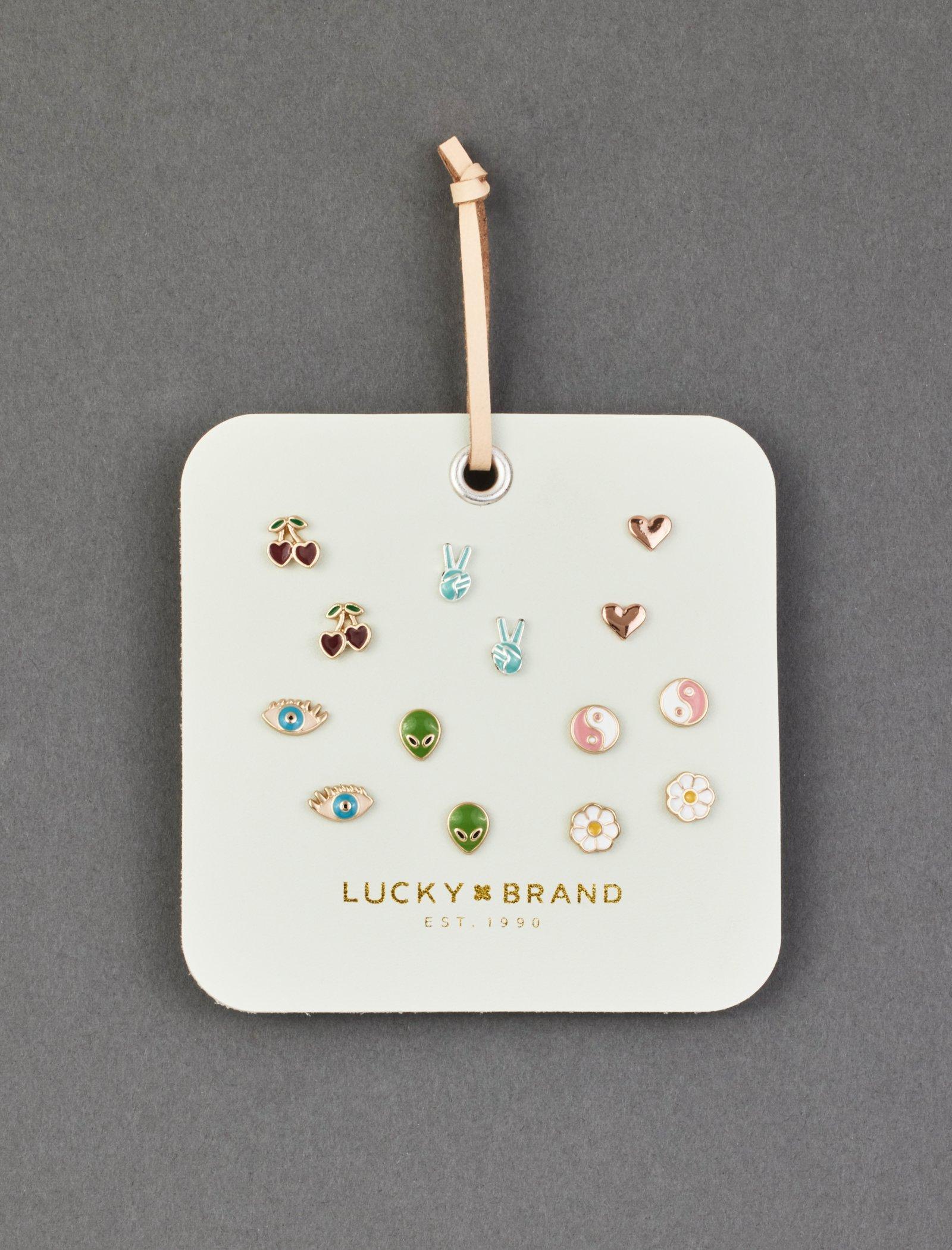 Lucky Brand Enamel Mint Leather Stud Set Two Tone