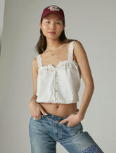 Lucky Brand Eyelet Button Front Tank Bright White