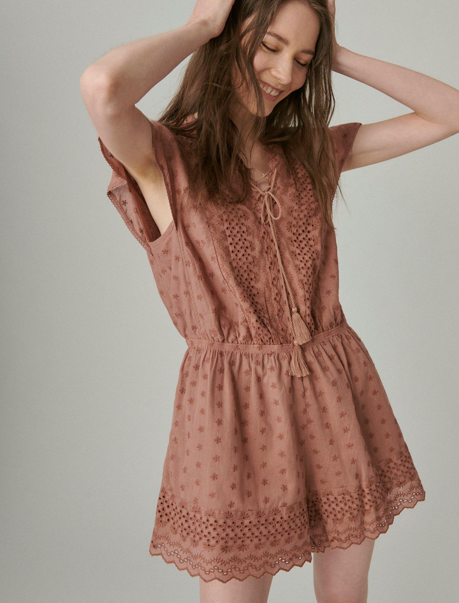 Lucky Brand Eyelet Romper Cognac