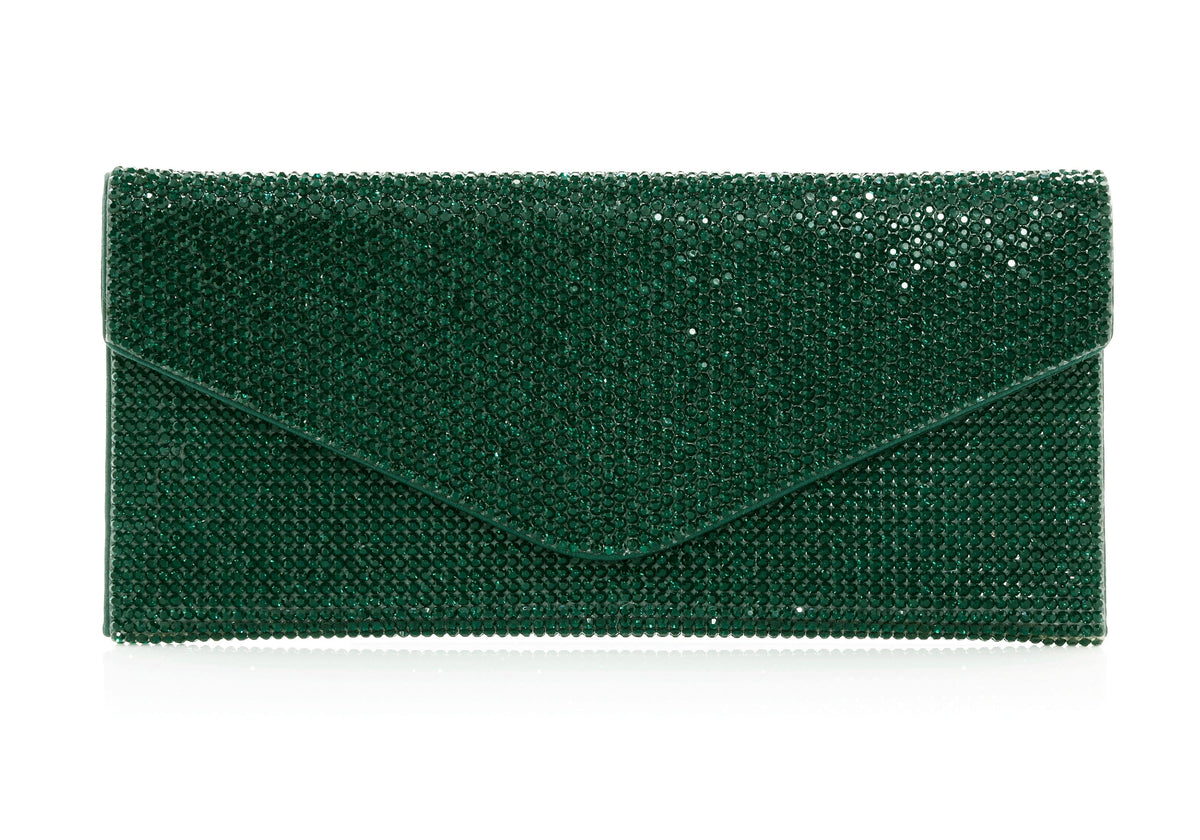 Judith Leiber Couture Judith Leiber Dark Green Envelope Crystal Clutch