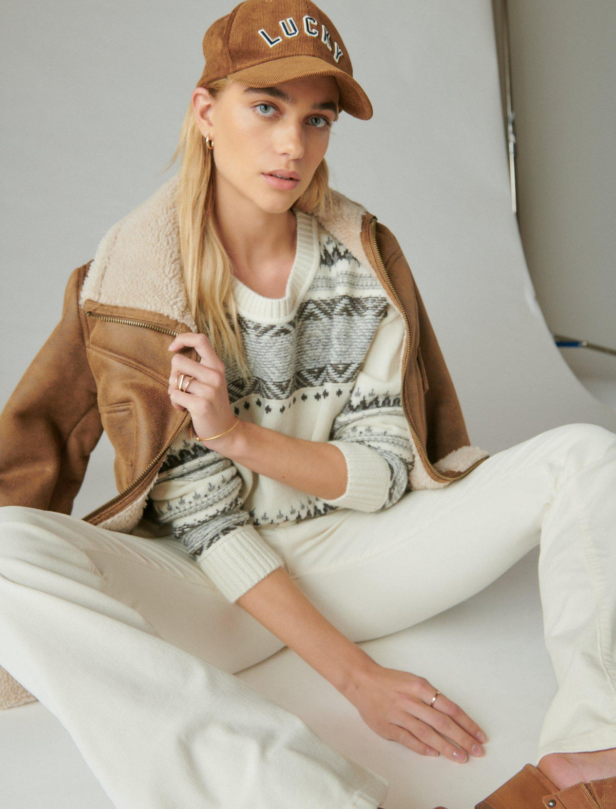 Lucky Brand Fairisle Crew Sweater - Women's Clothing Outerwear Tops Sweatshirts Crewneck Hoodies Whisper White Multi