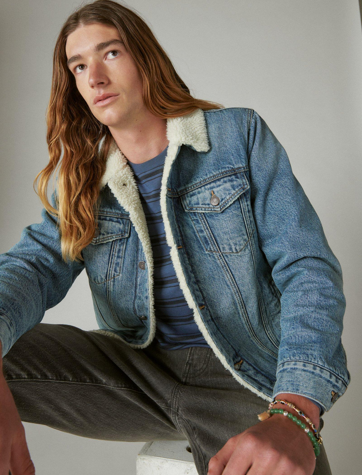 Lucky Brand Faux Shearling Lined Denim Trucker Jacket Noah