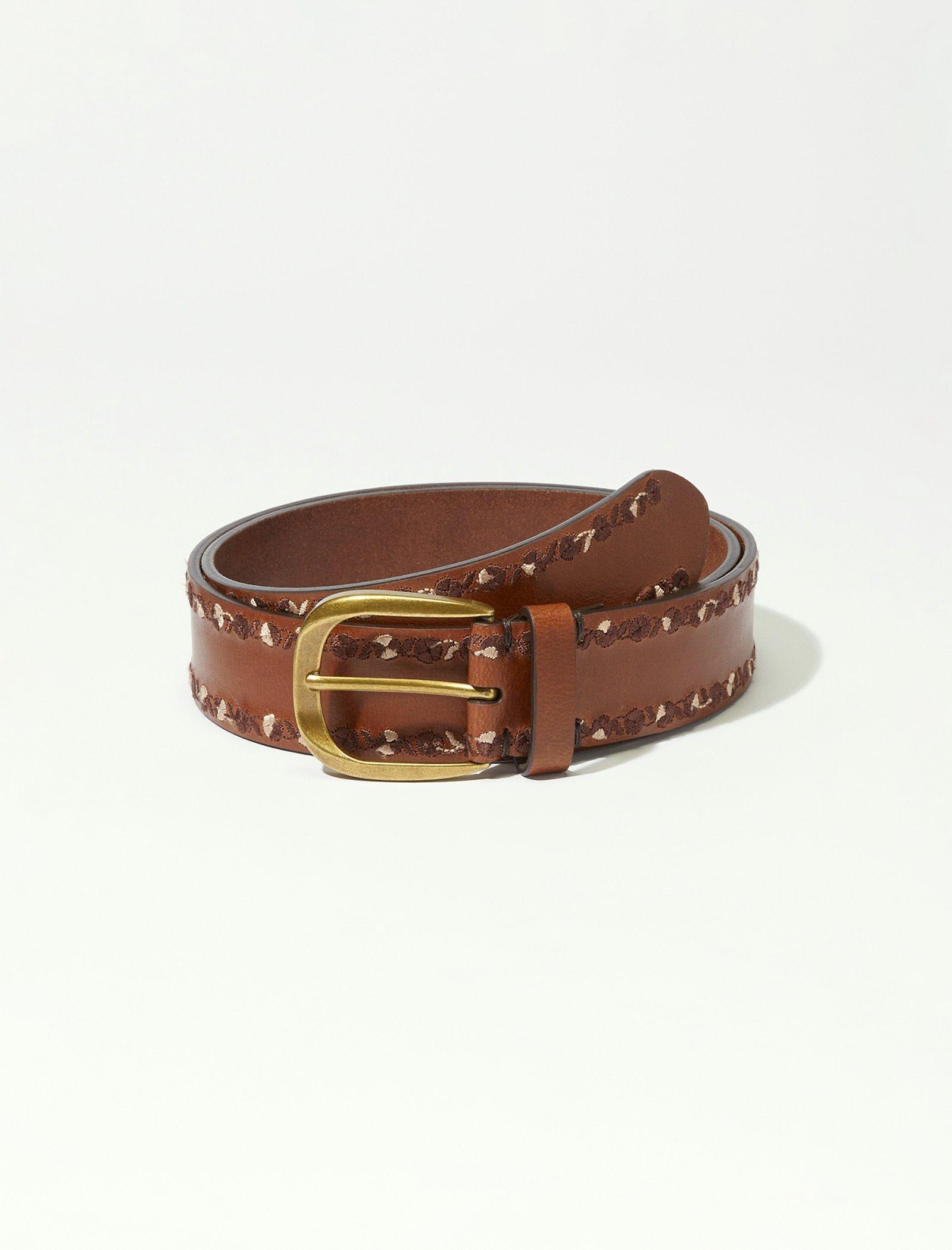 Lucky Brand Flower Border Embroidered Belt Dark Brown