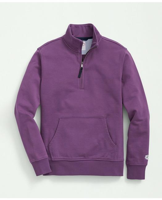 Brooks Brothers Men's Cotton French Terry Half-Zip Sweatshirt Purple