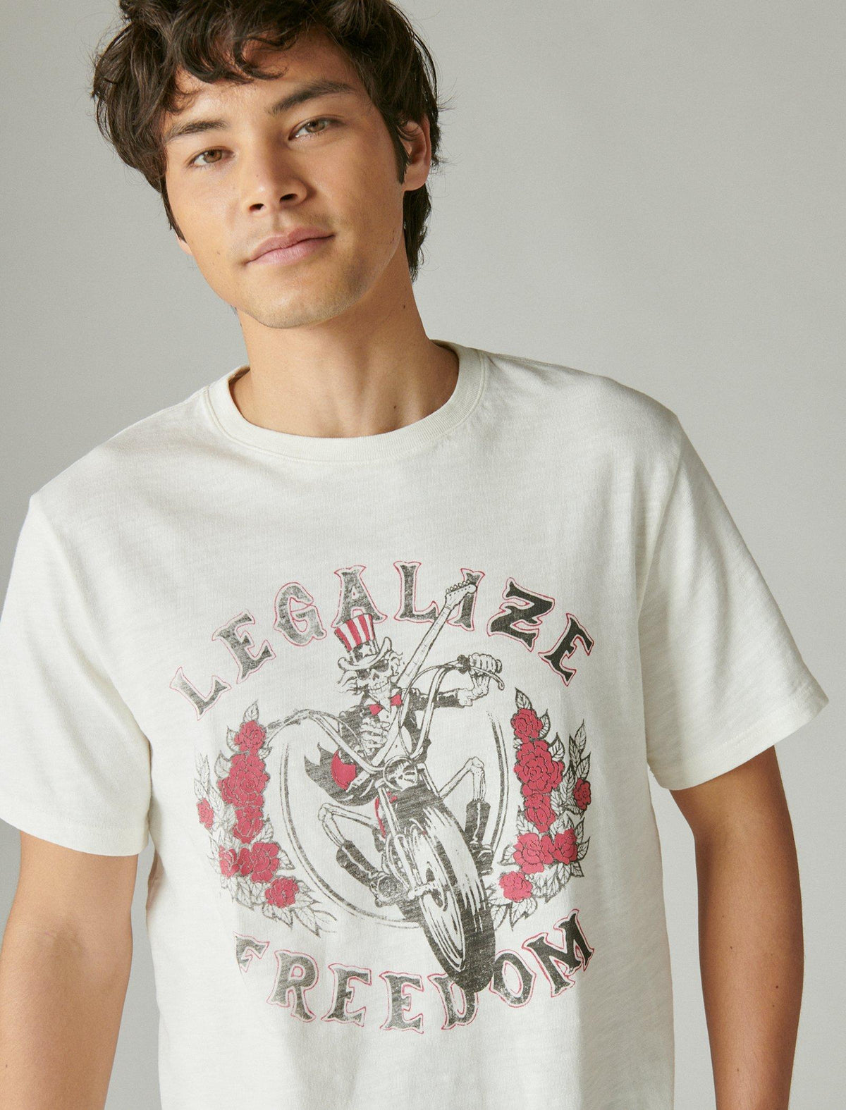 Lucky Brand Freedom Skeleton Tee Marshmallow