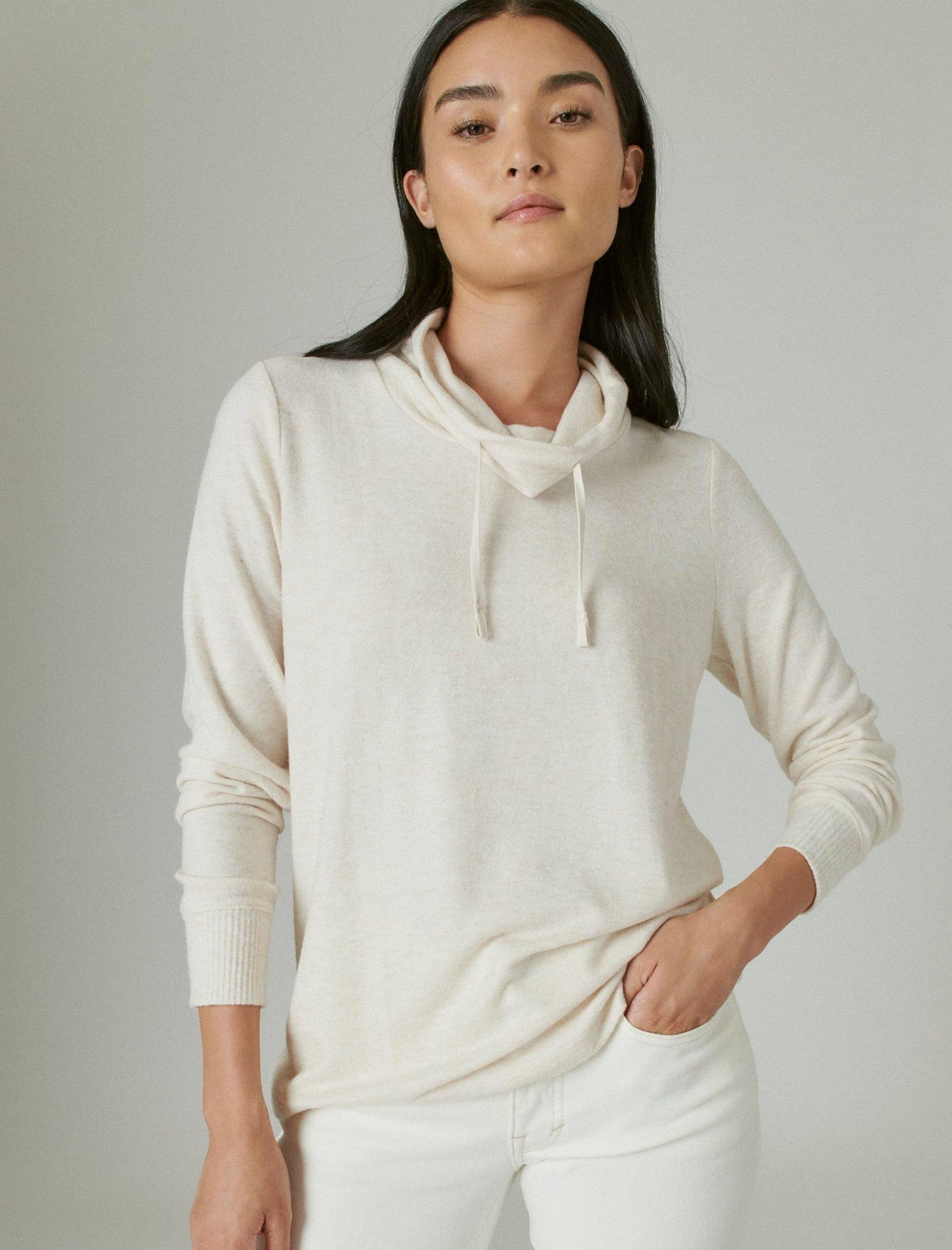 Lucky Brand Funnel Neck Cloud Jersey Pullover Straw Heather