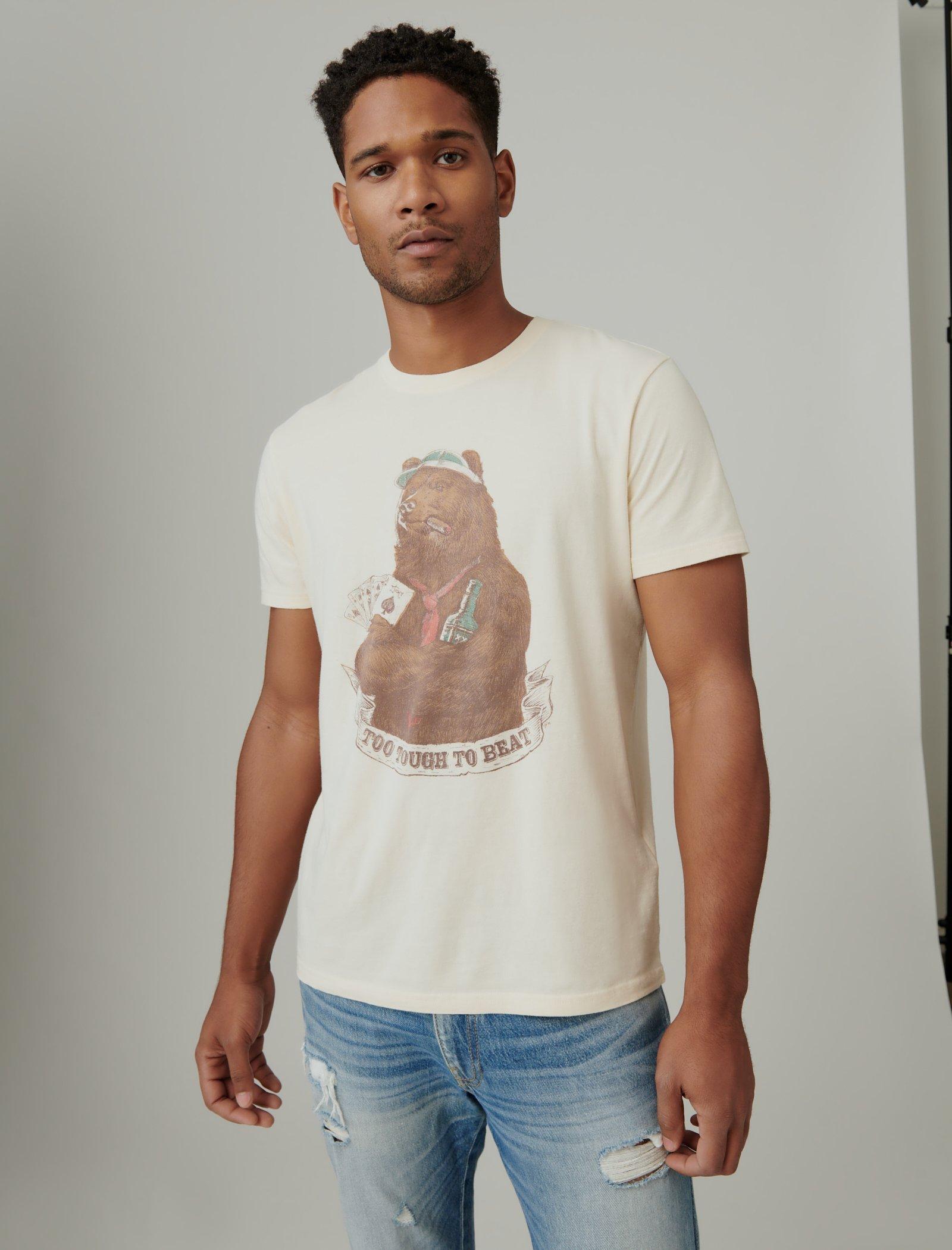 Lucky Brand Gambling Bear Graphic Tee Pearled Ivory