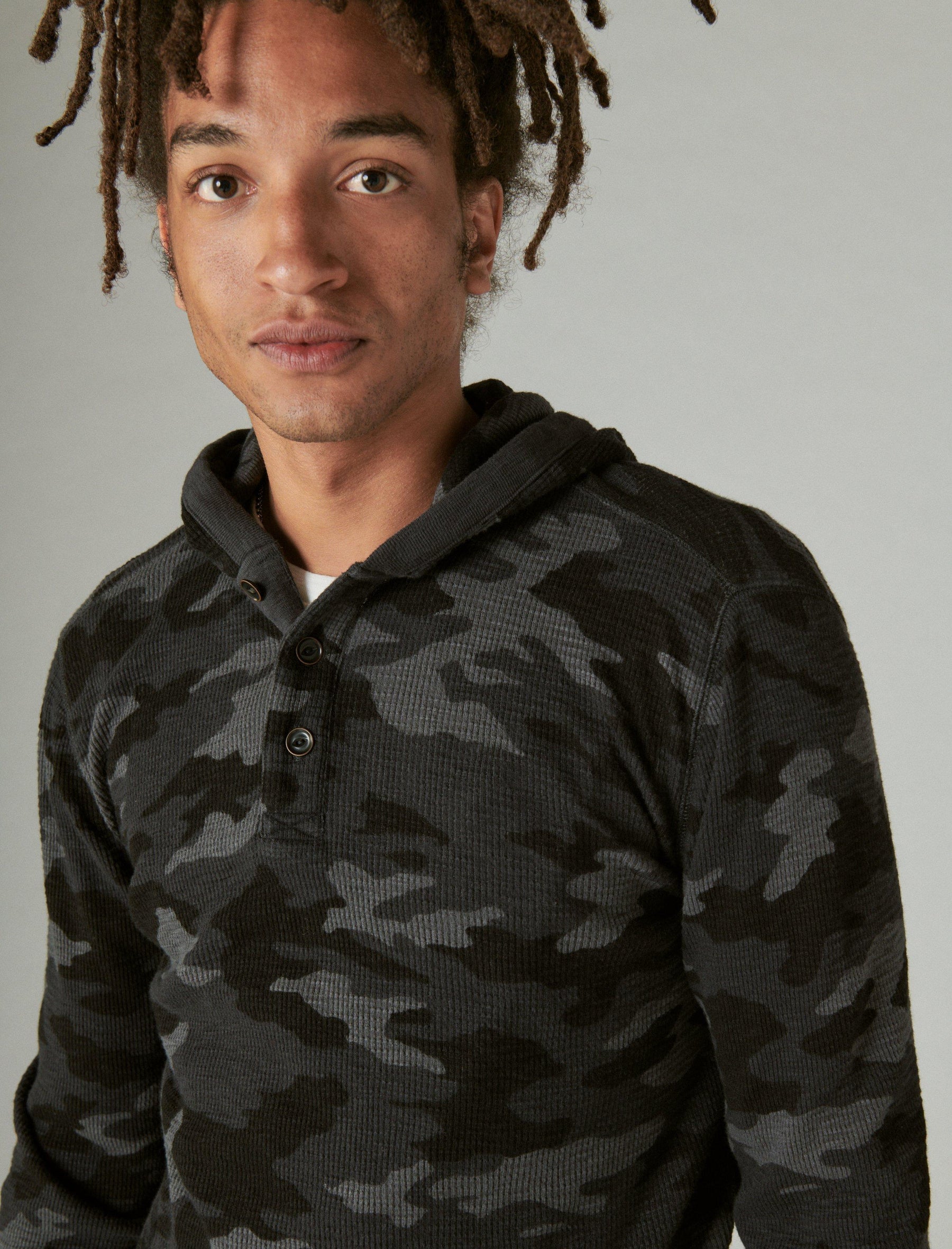 Lucky Brand Garment Dye Camo Thermal Hoodley - Men's Clothing Outerwear Shirt Jackets Multi
