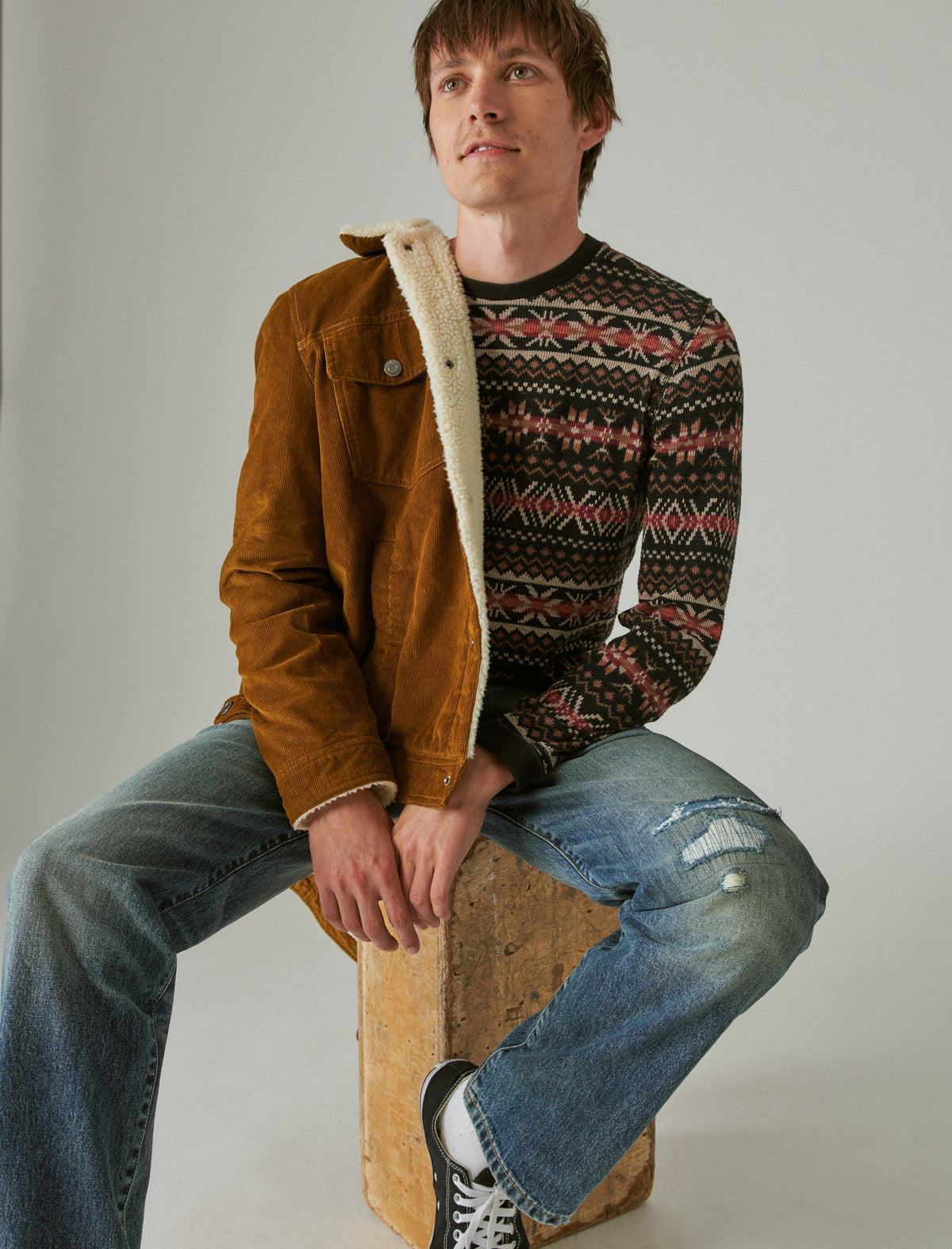 Lucky Brand Garment Dye Print Thermal Crew - Men's Clothing Outerwear Shirt Jackets Multi